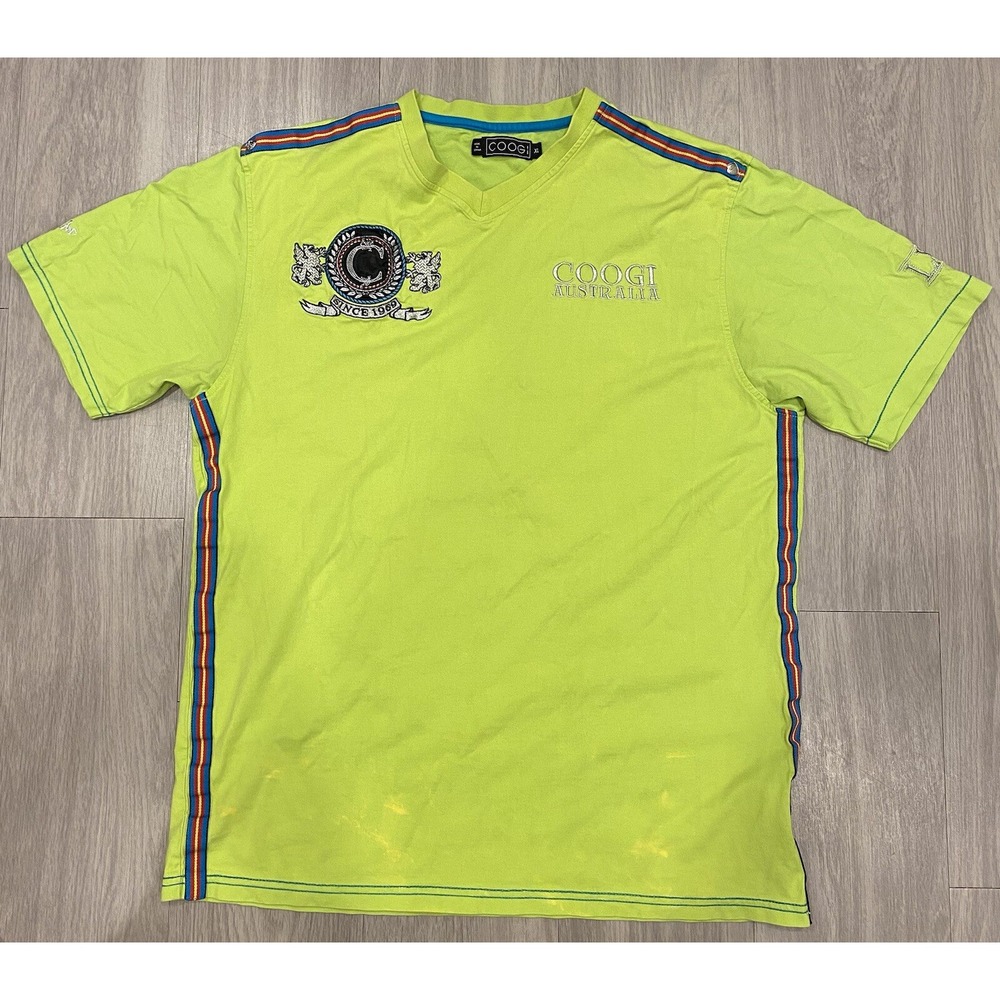 Coogi Mens XL Short Sleeve Lime Green T Shirt XL V Neck Tee Australia